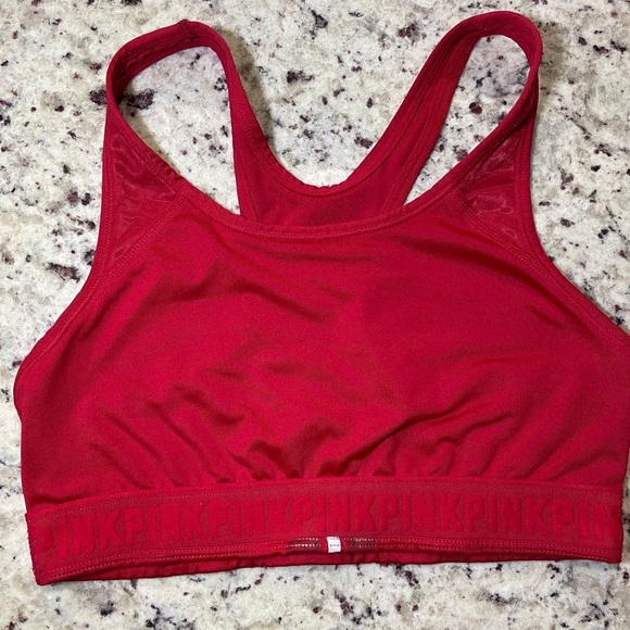 Victoria Secret Pink Ultimate Unlined Red Sports Bra Size Medium Metallic Logo - Picture 3 of 5